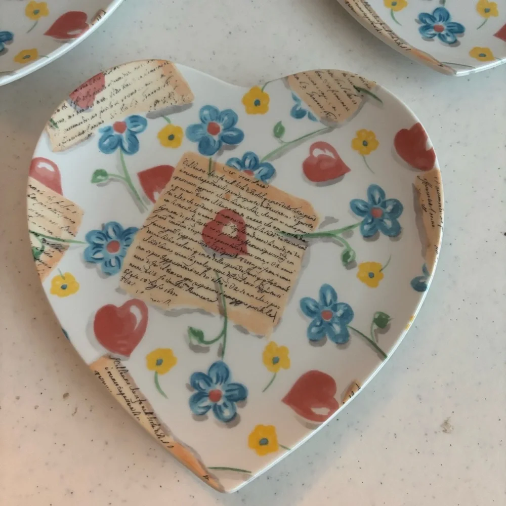Williams Sonoma Love Letters Heart Shaped Appitizer or Dessert Plates Set of 3